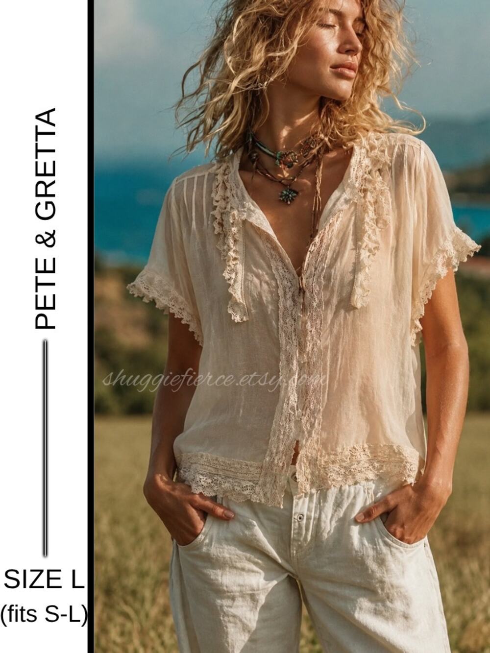 ✨MSRP $168 | Pete & Greta by Johnny Was Victorian Lace Gauze Blouse  | Size S-L✨